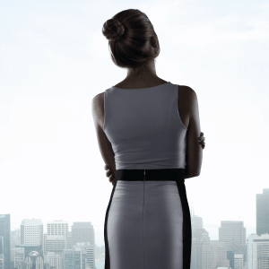 Business Woman alone staring out window