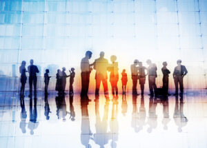 Silhouettes of Business People Creating and Building Strong Business Relationships