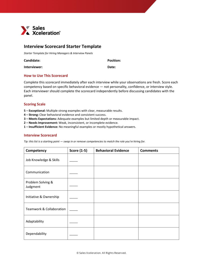 Interview Scorecard Starter Template