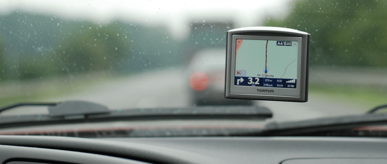 Gps in car on rainy day
